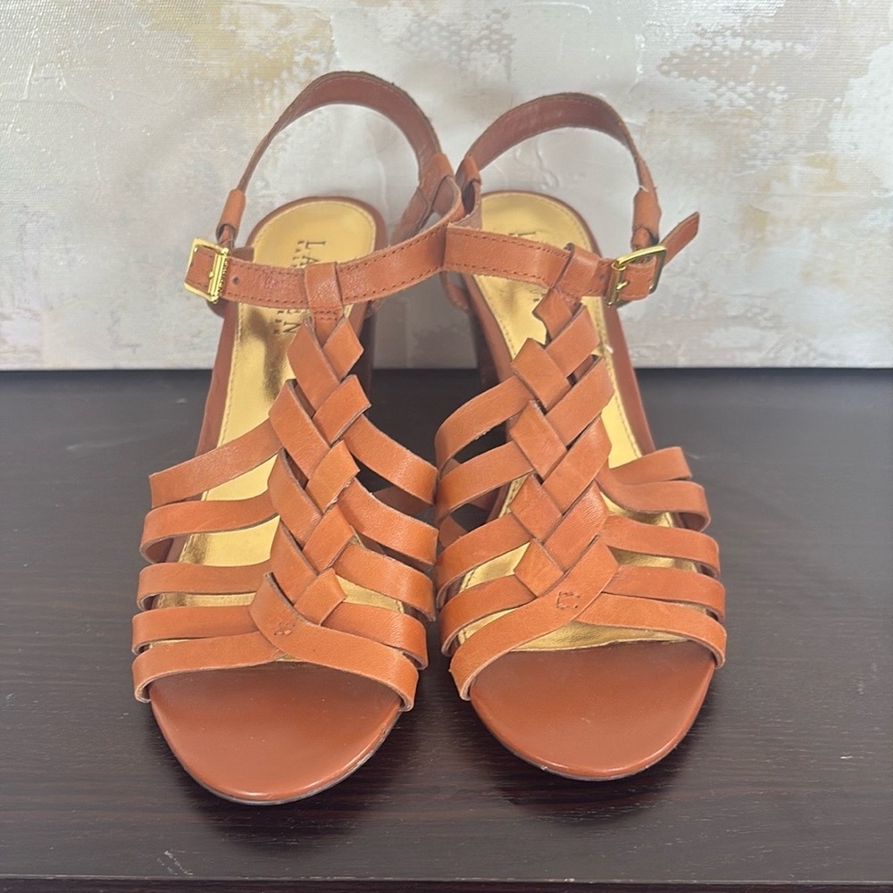 Lauren Ralph Lauren Brown Leather Strappy Sandal - Picture 2 of 6